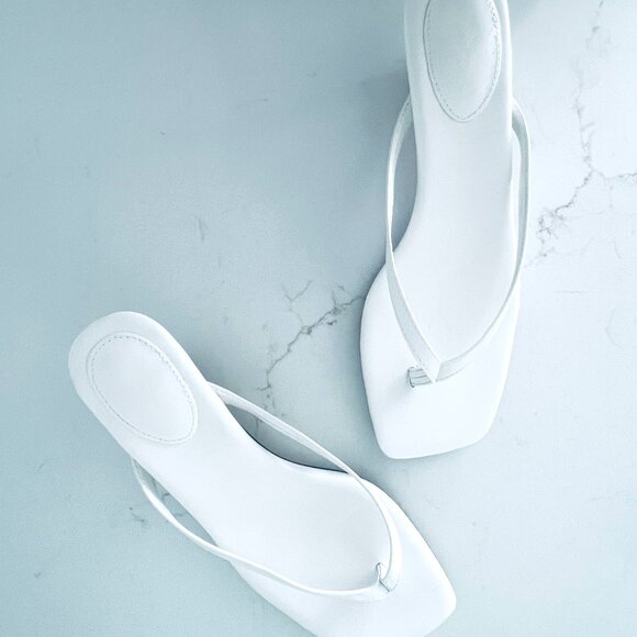 Lehoor WHITE Kitten Heels Flip-Flops Mules Thongs Square Open Toe Sandals, 8.5 - Picture 8 of 10